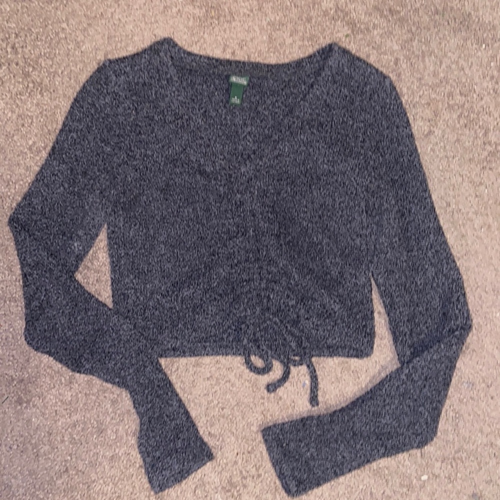 Wild Fable Small tight fitting crop top long sleeve V-neck sweater-dark gray